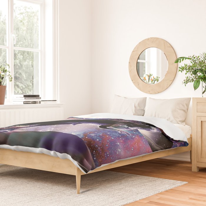 Galaxy Cat On Dinosaur Unicorn In Space Duvet Cover Gallery Image 2