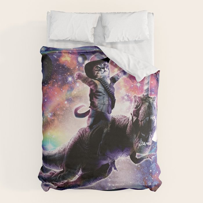 Galaxy Cat On Dinosaur Unicorn In Space Duvet Cover Gallery Image 6