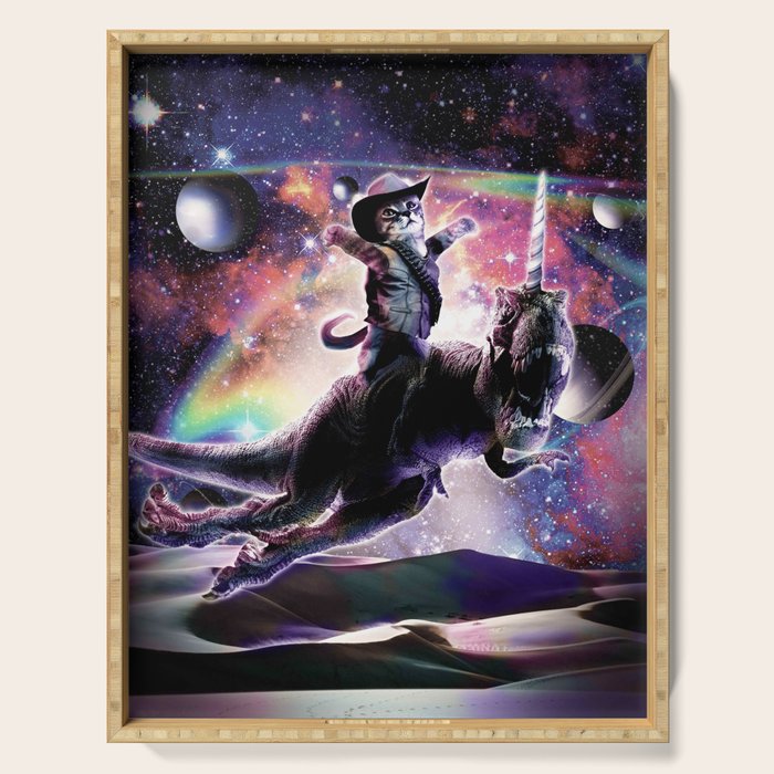 Galaxy Cat On Dinosaur Unicorn In Space Serving Tray Gallery Image 1