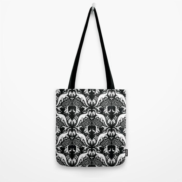 Black & White Cryptid Damask Tote Bag Gallery Image 2
