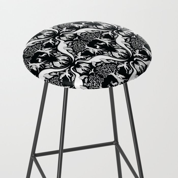 Black & White Cryptid Damask Stool Gallery Image 2