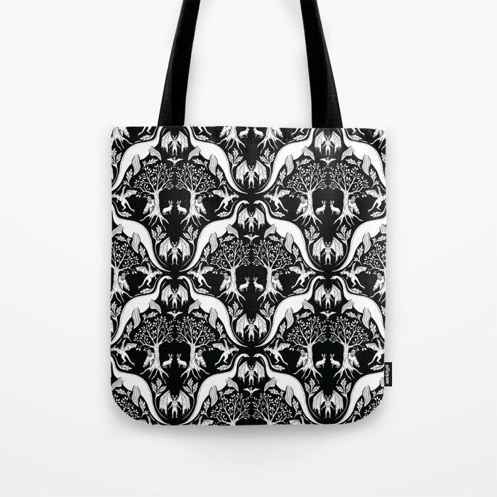 Black & White Cryptid Damask Tote Bag Gallery Image 1