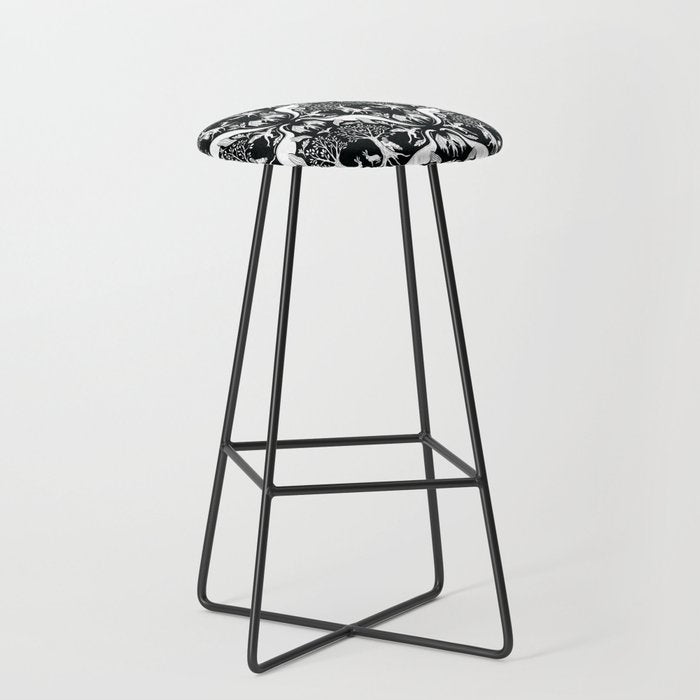 Black & White Cryptid Damask Stool Gallery Image 1