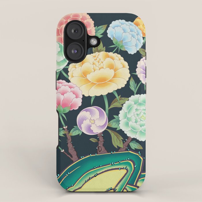 Minhwa(Korean traditional/folk art): Peony Flowers and Rock iPhone Case Gallery Image 1