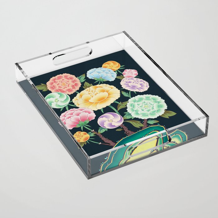 Minhwa(Korean traditional/folk art): Peony Flowers and Rock Acrylic Tray Gallery Image 1