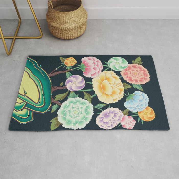Minhwa(Korean traditional/folk art): Peony Flowers and Rock Rug Gallery Image 1