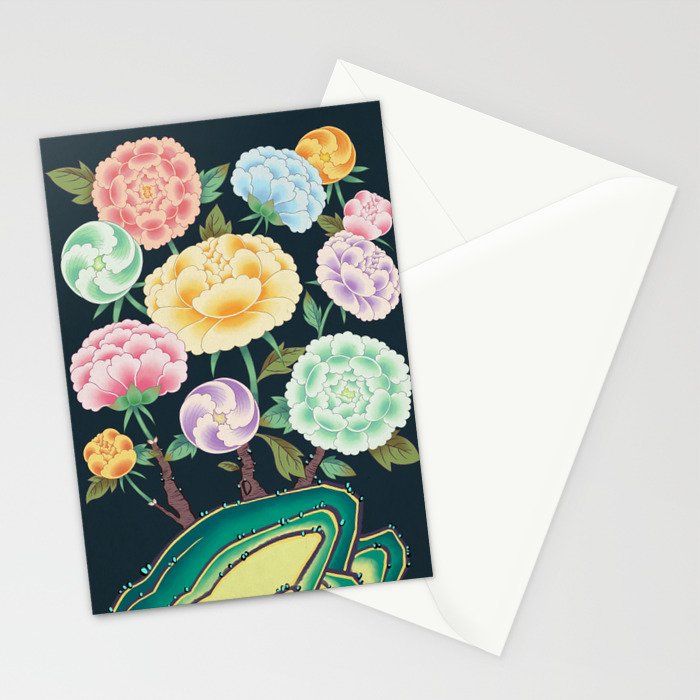 Minhwa(Korean traditional/folk art): Peony Flowers and Rock Stationery Card Gallery Image 2