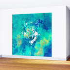 Teal yellow hand painted watercolor wolf Wall Mural Gallery Image 2
