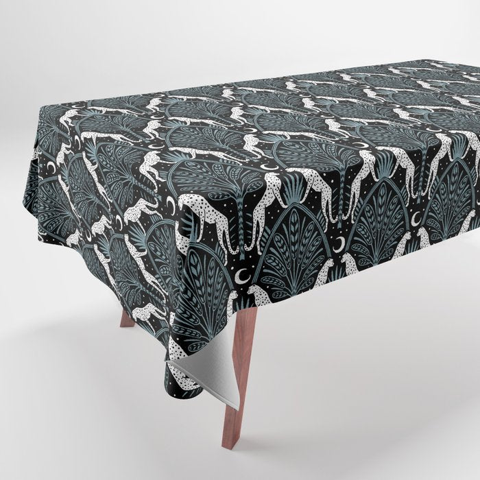 Night Cheetahs - black, white, and blue Tablecloth Gallery Image 1