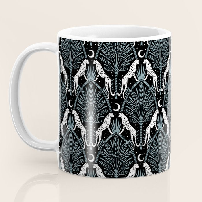 Night Cheetahs - black, white, and blue Coffee Mug Gallery Image 3