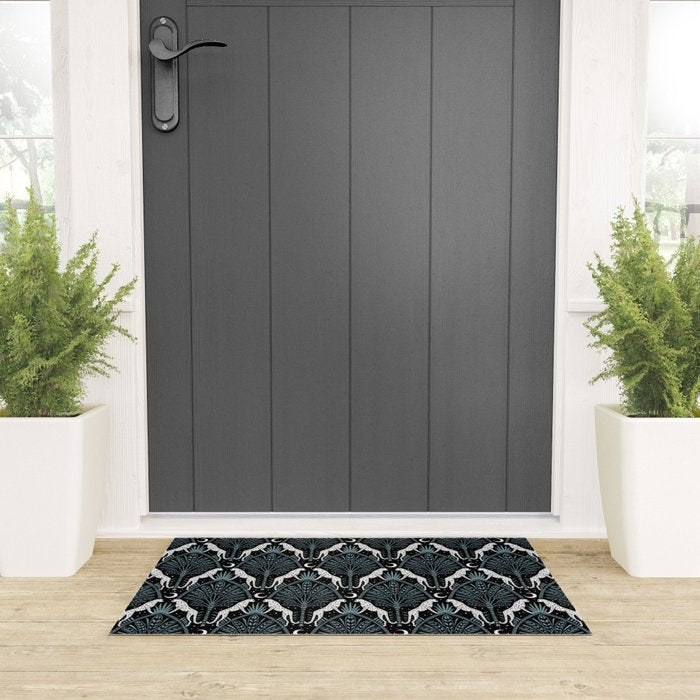 Night Cheetahs - black, white, and blue Welcome Mat Gallery Image 3