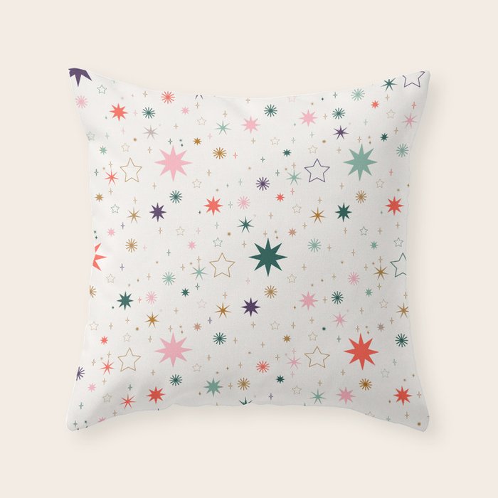 Whimsical Celestial Stars Seamless Pattern Throw Pillow Gallery Image 1