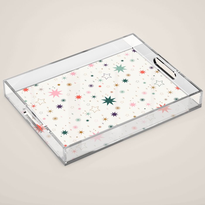 Whimsical Celestial Stars Seamless Pattern Acrylic Tray Gallery Image 1