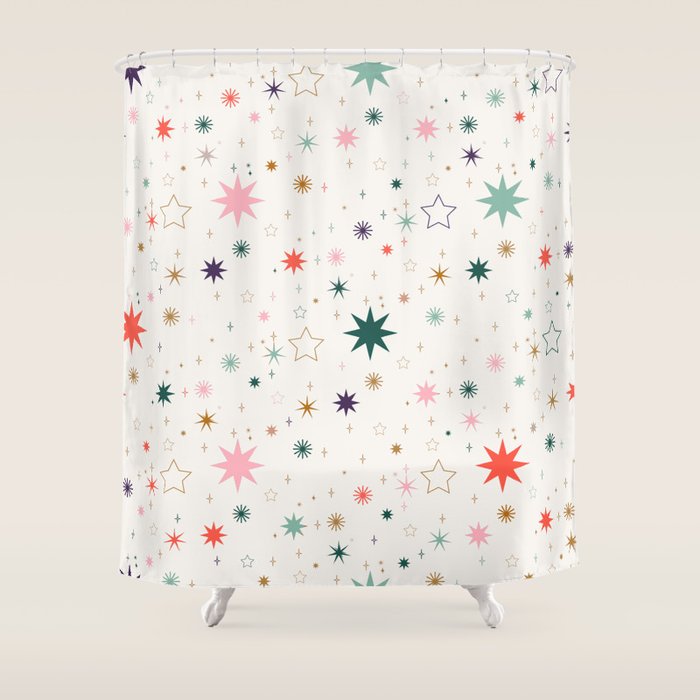 Whimsical Celestial Stars Seamless Pattern Shower Curtain Gallery Image 1