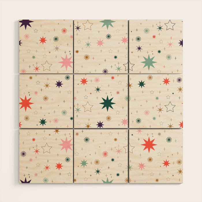 Whimsical Celestial Stars Seamless Pattern Wood Wall Art Gallery Image 1