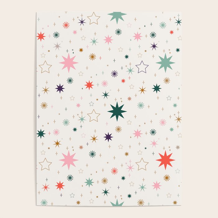 Whimsical Celestial Stars Seamless Pattern Poster Gallery Image 1
