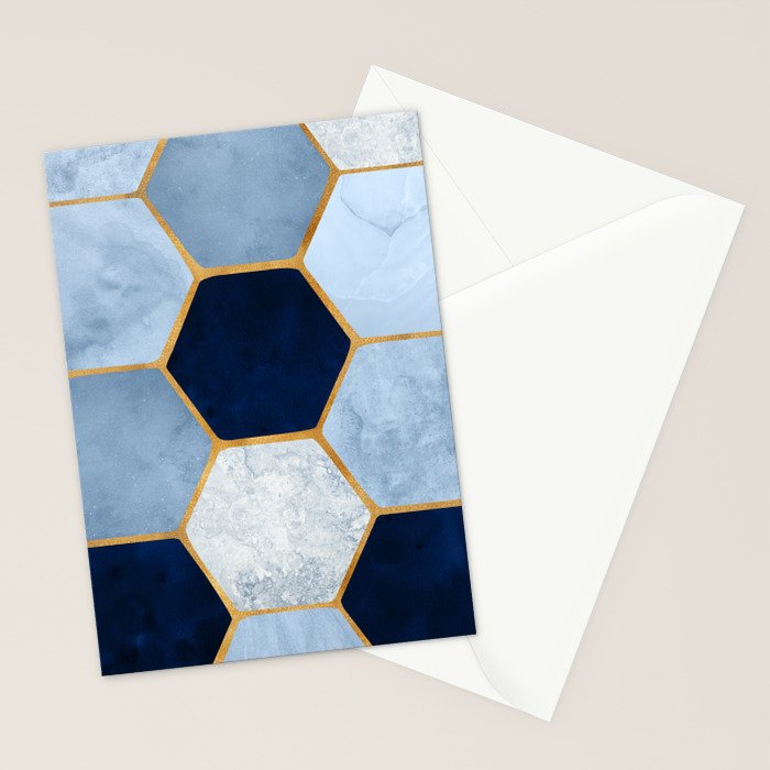 Deco Blue Marble Tile Pattern Stationery Card Gallery Image 2