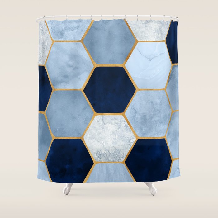 Deco Blue Marble Tile Pattern Shower Curtain Gallery Image 1