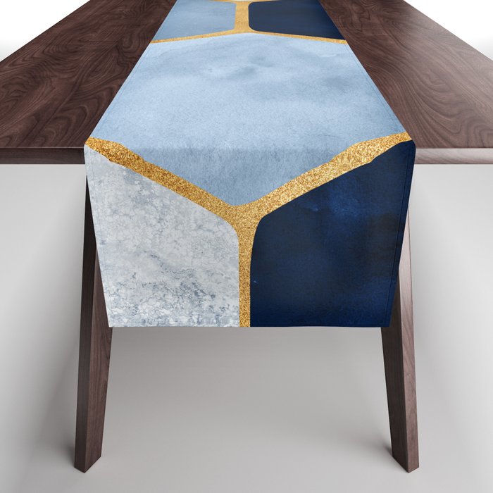 Deco Blue Marble Tile Pattern Table Runner Gallery Image 1