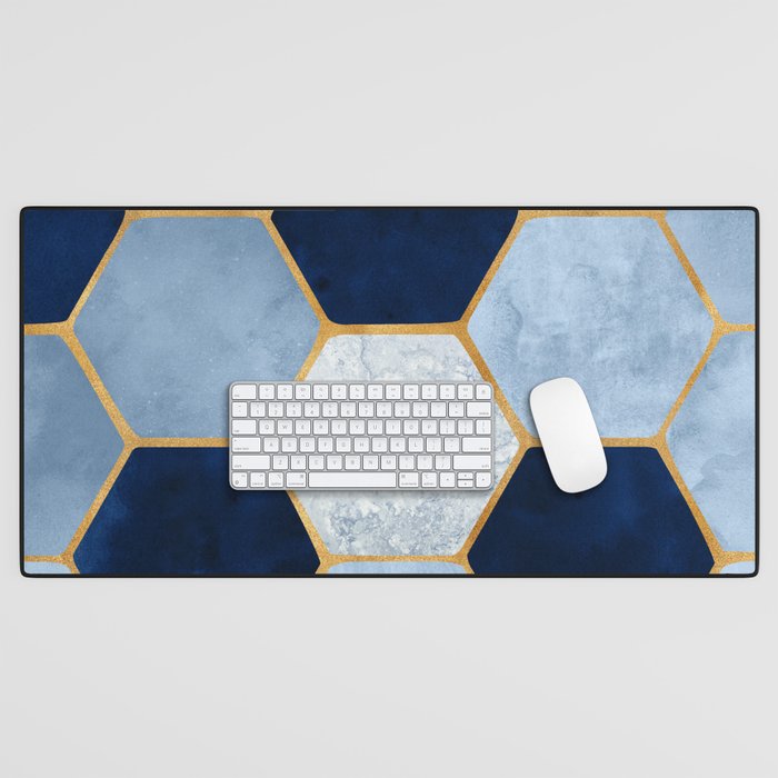 Deco Blue Marble Tile Pattern Desk Mat Gallery Image 1