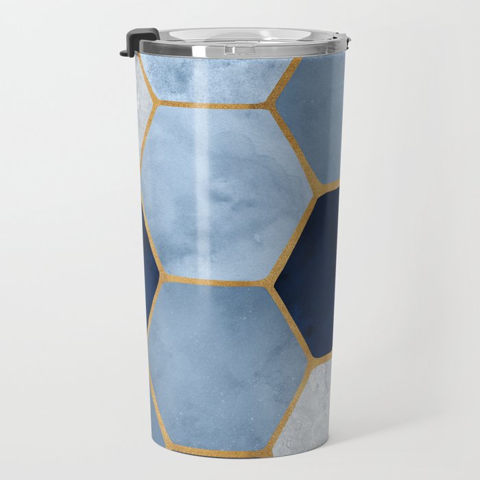 Deco Blue Marble Tile Pattern Travel Mug Gallery Image 3
