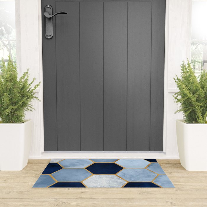 Deco Blue Marble Tile Pattern Welcome Mat Gallery Image 3
