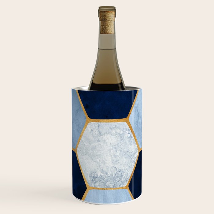 Deco Blue Marble Tile Pattern Wine Chiller Gallery Image 1