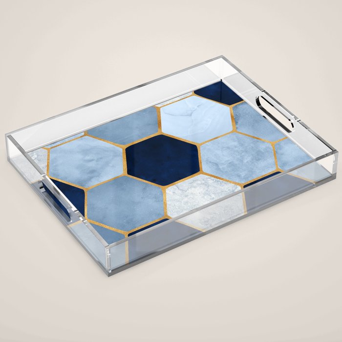 Deco Blue Marble Tile Pattern Acrylic Tray Gallery Image 1