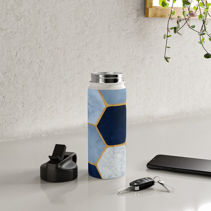 Deco Blue Marble Tile Pattern Water Bottle Gallery Image 4