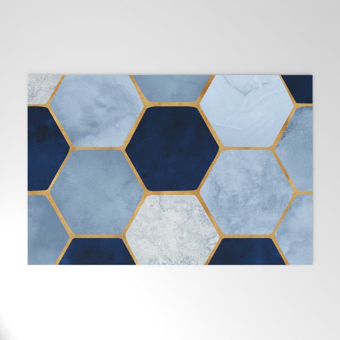 Deco Blue Marble Tile Pattern Welcome Mat Gallery Image 1