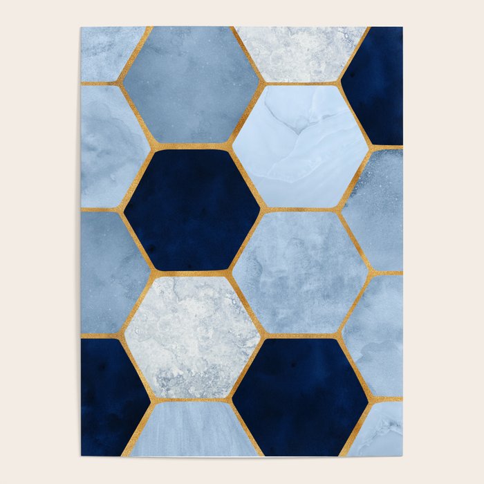 Deco Blue Marble Tile Pattern Poster Gallery Image 4
