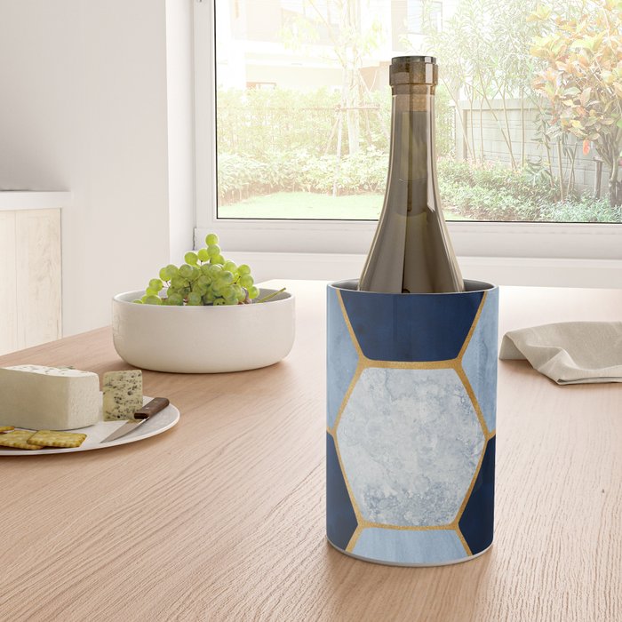 Deco Blue Marble Tile Pattern Wine Chiller Gallery Image 4