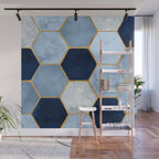 Deco Blue Marble Tile Pattern Wall Mural Gallery Image 1