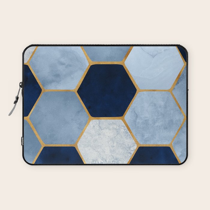 Deco Blue Marble Tile Pattern Laptop Sleeve Gallery Image 1