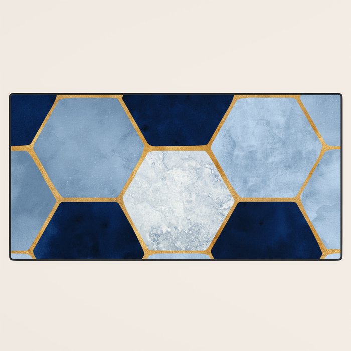 Deco Blue Marble Tile Pattern Desk Mat Gallery Image 3