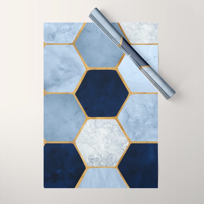 Deco Blue Marble Tile Pattern Wrapping Paper Gallery Image 1