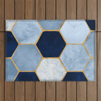 Deco Blue Marble Tile Pattern Outdoor Rug Gallery Image 1