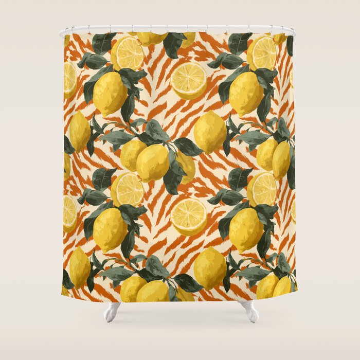 Bold Lemon Citrus Pattern Shower Curtain Gallery Image 1
