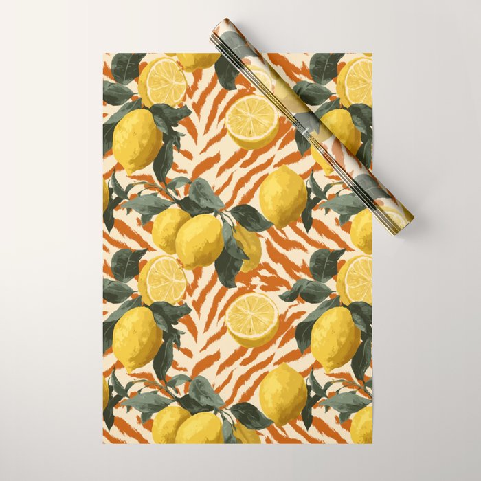 Bold Lemon Citrus Pattern Wrapping Paper Gallery Image 1