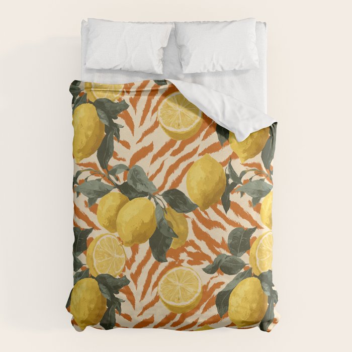 Bold Lemon Citrus Pattern Duvet Cover Gallery Image 1