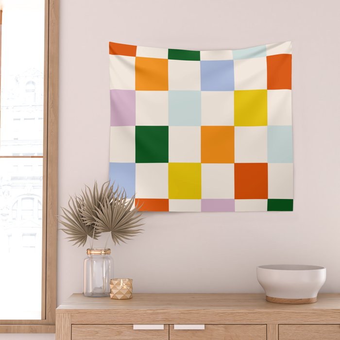 Retro Rainbow Checkerboard  Wall Tapestry Gallery Image 2