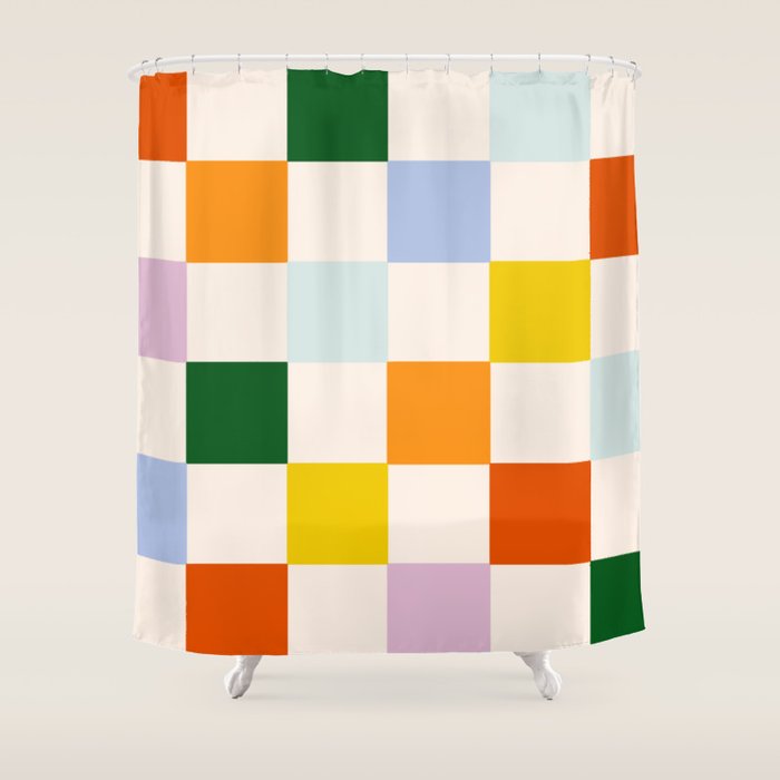Retro Rainbow Checkerboard  Shower Curtain Gallery Image 1