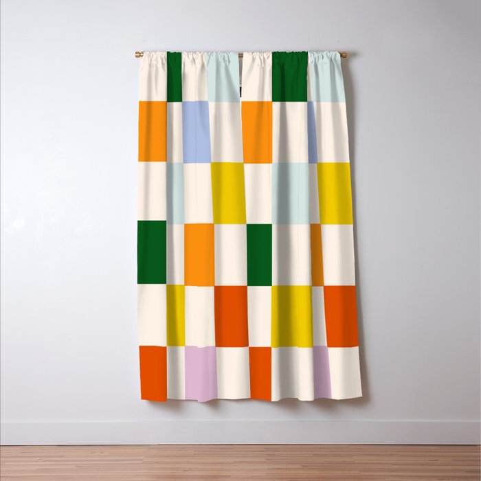 Retro Rainbow Checkerboard  Window Curtain Gallery Image 3