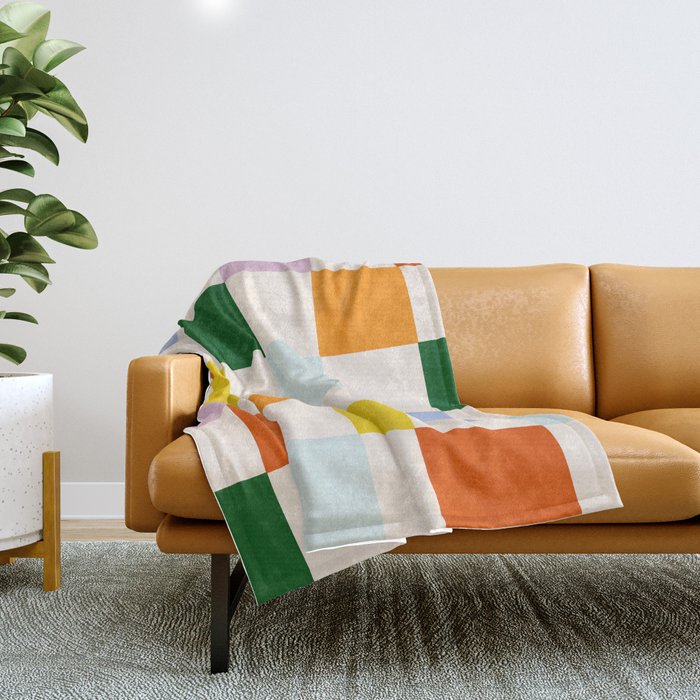 Retro Rainbow Checkerboard  Throw Blanket Gallery Image 1