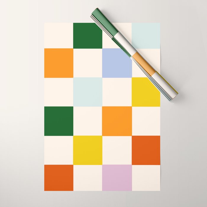 Retro Rainbow Checkerboard  Wrapping Paper Gallery Image 1