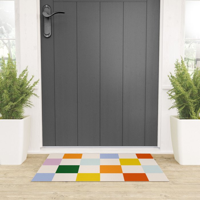 Retro Rainbow Checkerboard  Welcome Mat Gallery Image 3