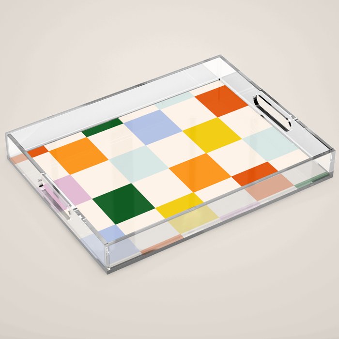 Retro Rainbow Checkerboard  Acrylic Tray Gallery Image 1