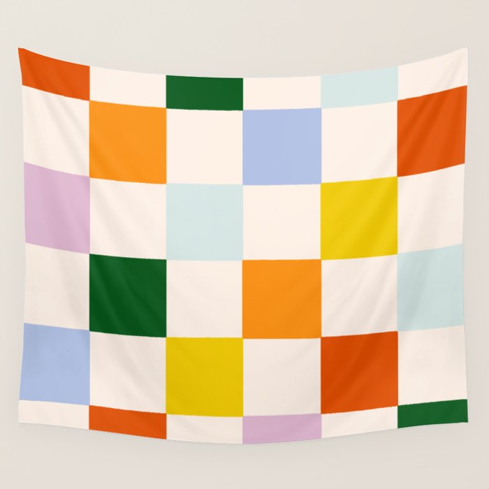 Retro Rainbow Checkerboard  Wall Tapestry Gallery Image 4