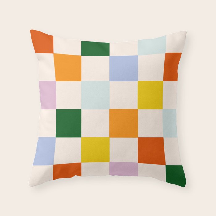 Retro Rainbow Checkerboard  Throw Pillow Gallery Image 6