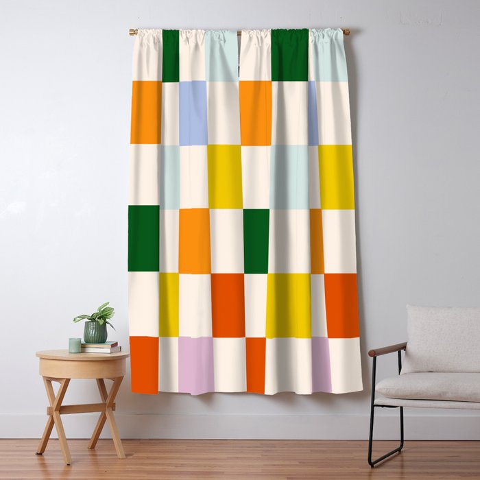 Retro Rainbow Checkerboard  Window Curtain Gallery Image 1